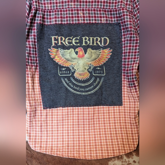 Free Bird Upcycled Handcrafted Dip Dye Bleach Flannel Shirt - Picture 6 of 13